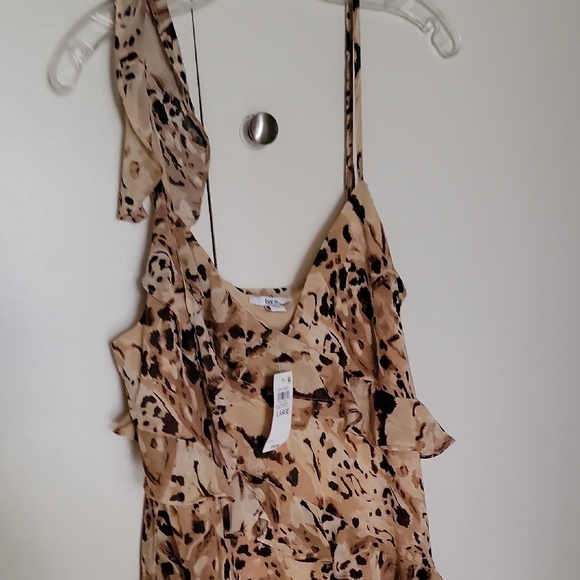 Bar||| Beige Printed Ruffle Slip Dress - Picture 7 of 11